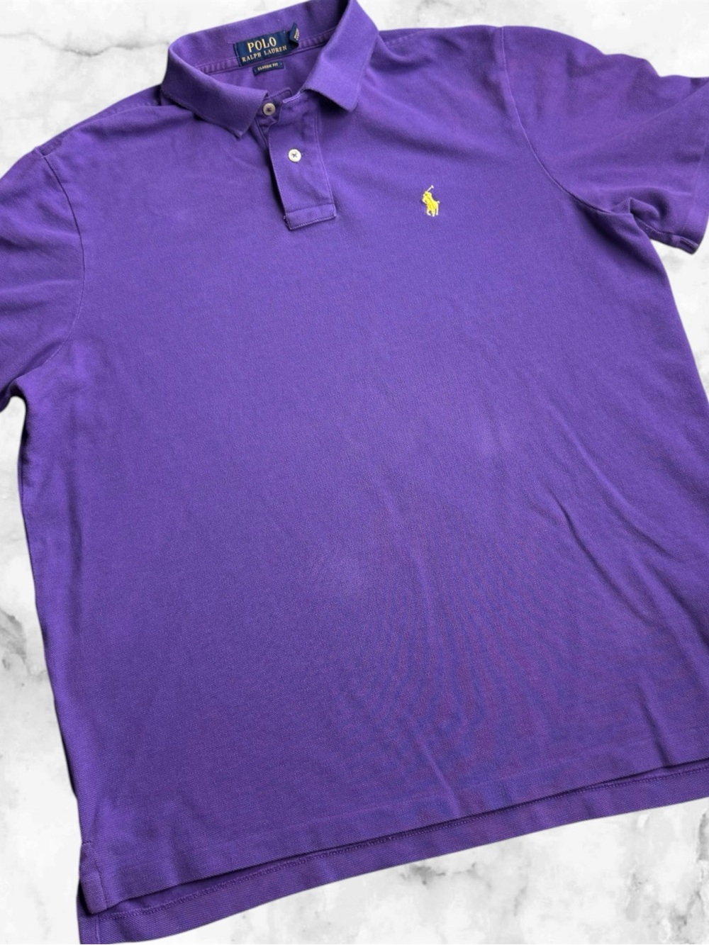 Polo Ralph Lauren Men’s L Purple Classic Fit Mesh Polo Shirt Yellow Pony Cotton